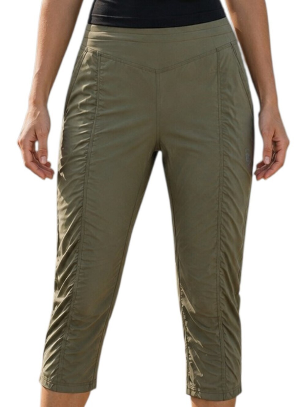 Indyeva Hiking Capri Pants Women Small Green Ruched Reflective Outdoor